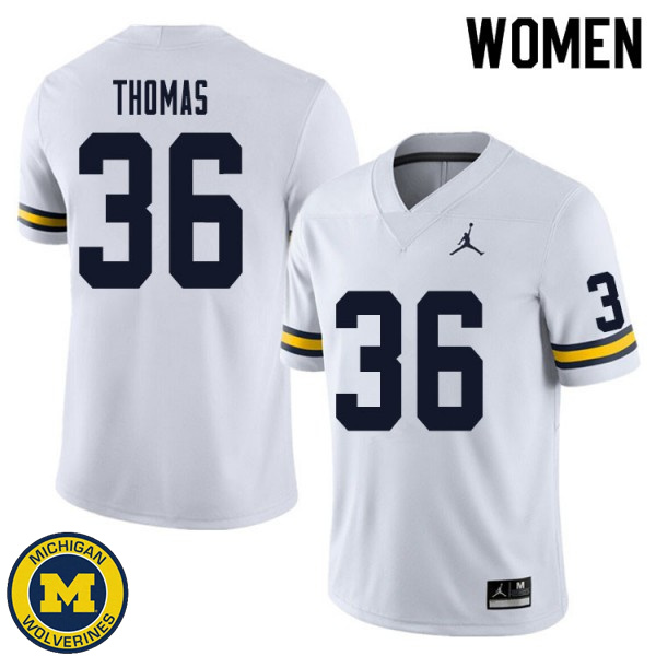 Womens University of Michigan #36 Charles Thomas White Embroidery Jersey